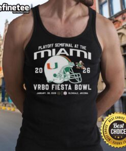 Official Miami Hurricanes 2026 Playoff Semifinal tank top featuring helmet design for Vrbo Fiesta Bowl fans.