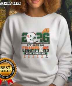 Official Miami Hurricanes CFP National Champions 2026 sweatshirt featuring team logo and championship graphics.