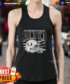 Official Miami Hurricanes NCAA CFP The Showdown in Dallas Round Two helmet tank top, perfect for fans and athletes.