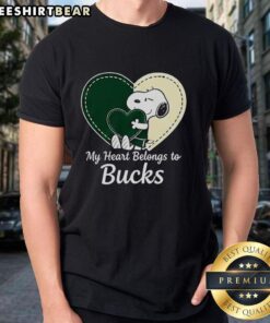 Official Milwaukee Bucks X Snoopy Cartoon Valentine 2026 T-Shirt featuring Snoopy in Bucks colors, perfect for fans.