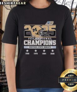 Official Montana State Bobcats FCS National Champions 2025 helmet women's tee showcasing team pride and style.