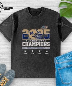 Official Montana State Bobcats FCS National Champions 2025 helmet logo on a washed t-shirt, perfect for fans.