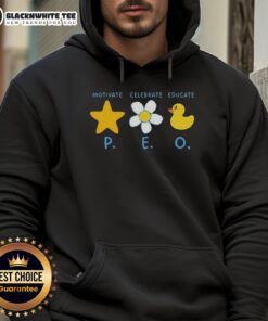 Official Motivate Celebrate Educate P.E.O. hoodie in vibrant colors, showcasing a motivational design for active lifestyles.