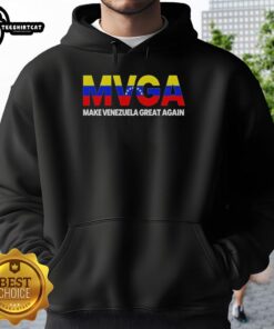Alt Text: Official MVGA Make Venezuela Great Again Hoodie in vibrant colors, featuring bold text and a stylish design.