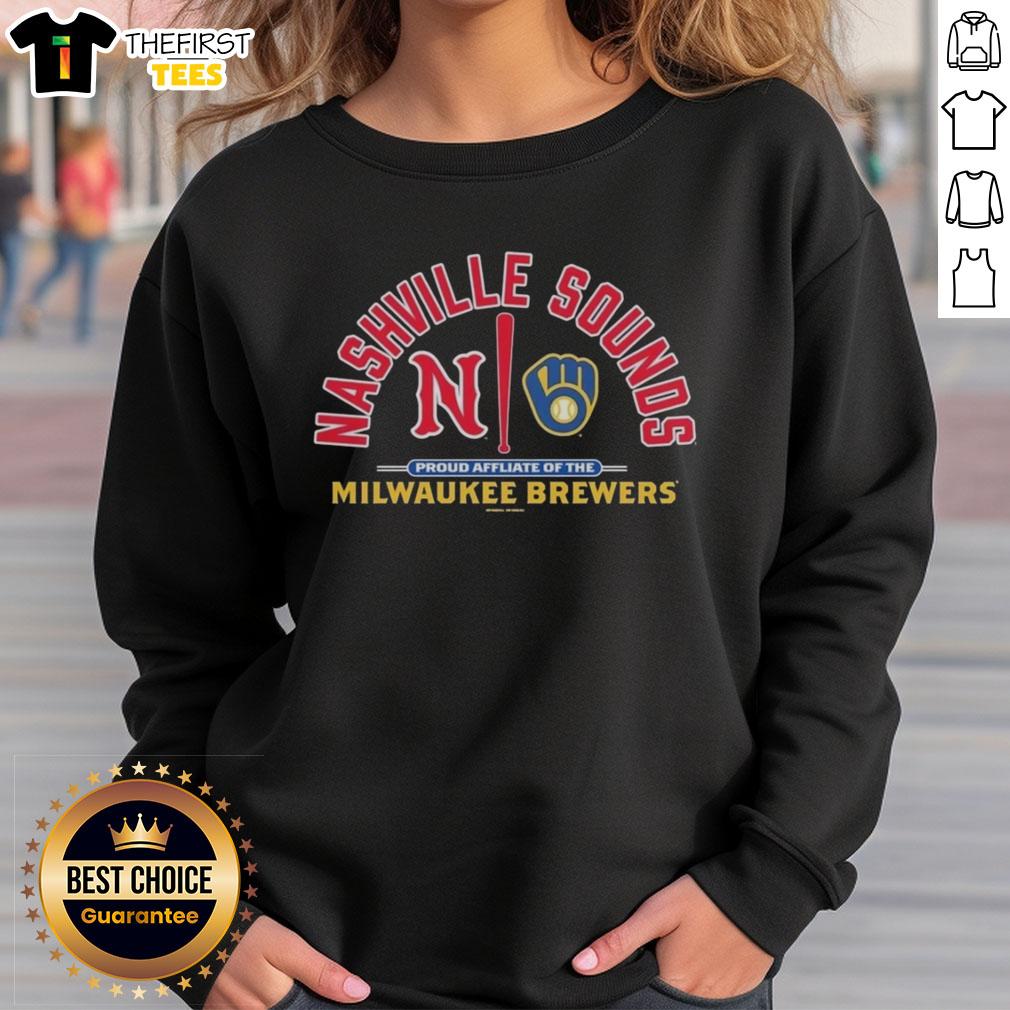 official-nashville-sounds-proud-affiliate-of-the-milwaukee-brewers-sweatshirt Official Nashville Sounds sweatshirt, proud affiliate of the Milwaukee Brewers, featuring team colors and logo.