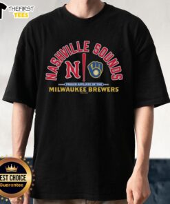 Alt Text: Official Nashville Sounds T-Shirt featuring Milwaukee Brewers logo, perfect for fans of both teams.