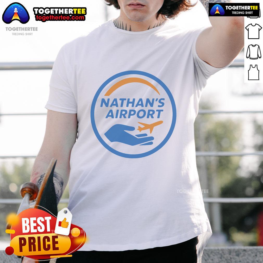 Official Nathans Airport Logo T Shirt Alt Text: Official Nathan's Airport Logo T-Shirt featuring a stylish design and vibrant colors for aviation enthusiasts.