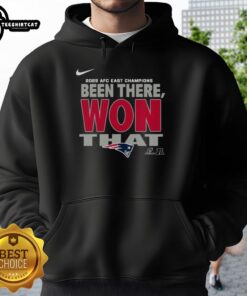 Alt Text: Official New England Patriots 2025 AFC East Champions hoodie showcasing team logo and championship design.