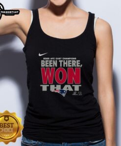Official New England Patriots 2025 AFC East Champions tank top featuring team logo and championship graphics.