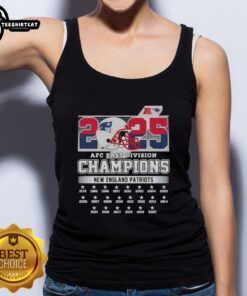 Alt Text: Official New England Patriots 2025 AFC East Division Champions helmet tank top showcasing team pride and style.