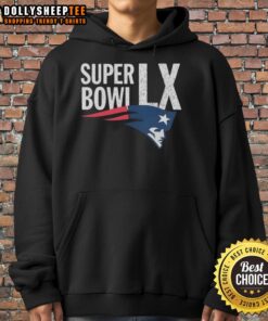 Official New England Patriots AFC Championship 2026 Super Bowl Lx Hoodie in navy blue, featuring team logo and championship details.