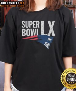 Official New England Patriots AFC Championship 2026 Super Bowl LX ladies tee featuring team logo and stylish design.