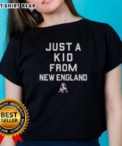 Official New England Patriots Just A Kid From New England ladies tee showcasing team pride and stylish design.