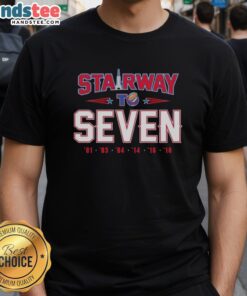 Alt Text: Official New England Patriots Mission Stairway To Seven T-Shirt featuring team colors and logo, perfect for fans.