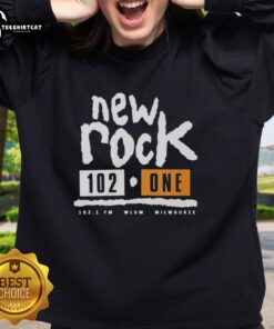 Official New Rock 102 One Milwaukee Sweatshirt in black, featuring a stylish logo and cozy design for winter wear.