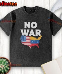 Alt Text: Official No War Flag Venezuela and America washed t-shirt featuring vibrant designs promoting peace and unity.