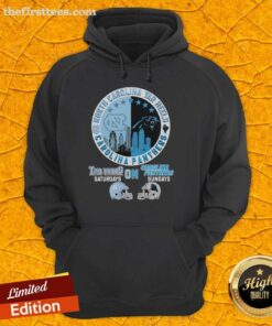 Alt Text: North Carolina Tar Heels and Carolina Panthers logo mashup hoodie, perfect for fans on Saturdays and Sundays.