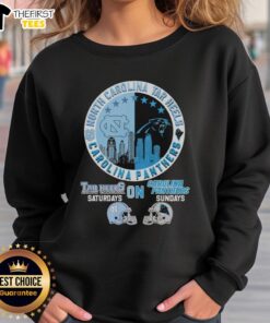 Official North Carolina Tar Heels and Carolina Panthers helmet logo mashup sweatshirt for game day style.