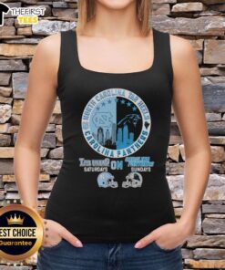 North Carolina Tar Heels and Carolina Panthers helmet logo mashup tank top for game day style.