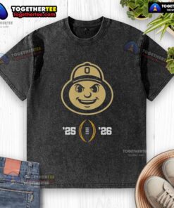Official Ohio State Buckeyes mascot head design on a washed t-shirt for the 2025-2026 College Football Playoff.