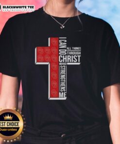 Official Oklahoma Sooners women's basketball tee featuring 'I Can Do All Things Through Christ' design.