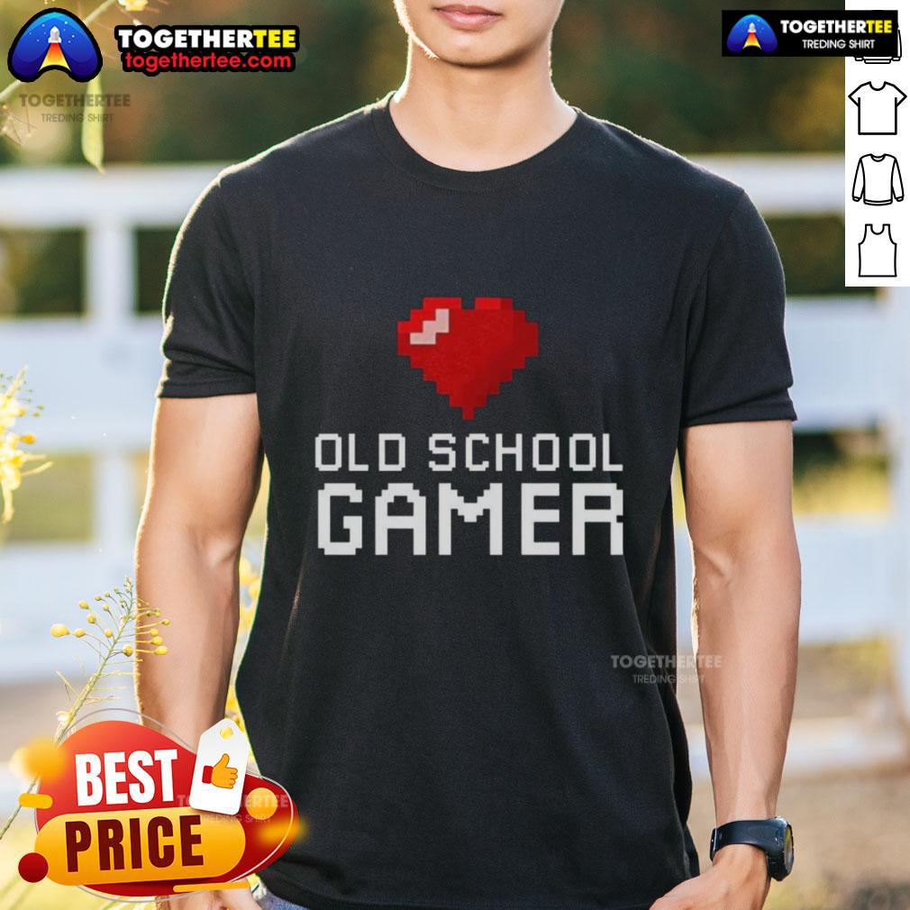 Official Old School Gamer Heart T Shirt Official Old School Gamer Heart T-Shirt featuring a retro gaming design, perfect for nostalgic gaming enthusiasts.