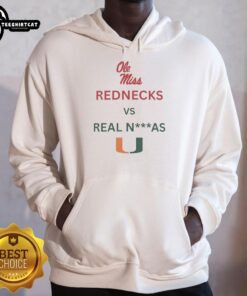 Official Ole Miss Rebels Red Necks vs Miami Hurricanes hoodie featuring vibrant team colors and bold graphics.