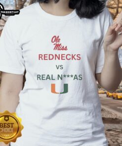 Official Ole Miss Rebels Red Necks vs Miami Hurricanes Ladies Tee showcasing team spirit and vibrant colors.