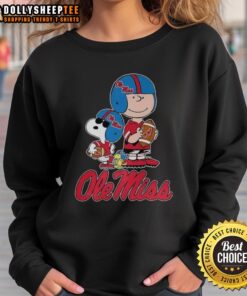 Official Ole Miss Rebels X Peanuts cartoon characters football lover sweatshirt featuring vibrant designs and team spirit.
