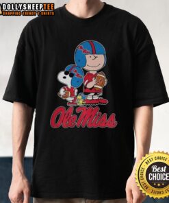 Official Ole Miss Rebels X Peanuts cartoon characters football lover T-shirt featuring iconic designs and team spirit.