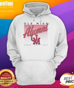 Alt Text: Official Ole Miss Retro Stripe Alumni Oxford Hotty Toddy Hoodie in navy and red, perfect for game day and alumni events.