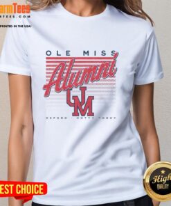 Official Ole Miss Retro Stripe Alumni Oxford Hotty Toddy Ladies Tee in vibrant colors, perfect for passionate fans.