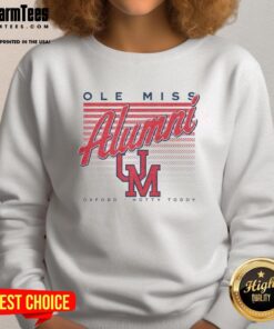 Official Ole Miss Retro Stripe Alumni Oxford Hotty Toddy Sweatshirt in navy and red, perfect for game day and alumni events.