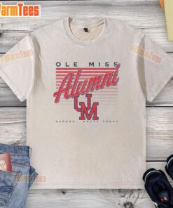 Official Ole Miss Retro Stripe Alumni Oxford Hotty Toddy Washed T-Shirt in navy with vintage style design.