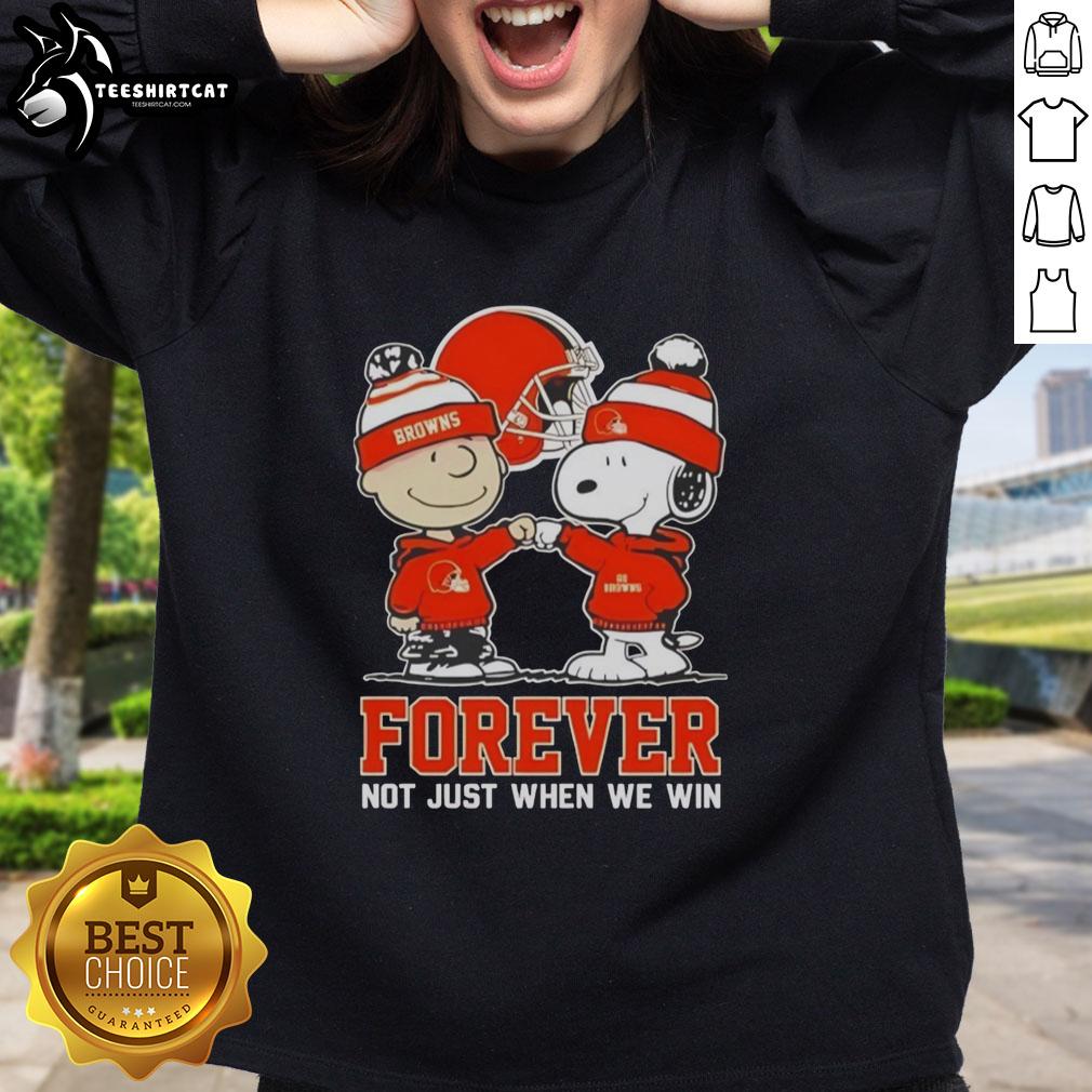 official-peanut-snoopy-charlie-brown-cleveland-browns-forever-not-just-when-we-win-sweatshirt Official Peanut Snoopy and Charlie Brown Cleveland Browns sweatshirt, celebrating fandom with 'Forever Not Just When We Win' slogan.