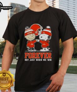 Alt Text: Official Peanut Snoopy Charlie Brown Cleveland Browns Forever T-Shirt, perfect for fans showing team spirit year-round.