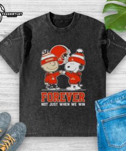 Official Peanut Snoopy and Charlie Brown Cleveland Browns Forever T-shirt, celebrating team spirit beyond game day.