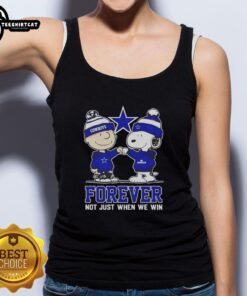 Alt Text: Official Peanut Snoopy and Charlie Brown Dallas Cowboys Forever tank top celebrating fan spirit and loyalty.
