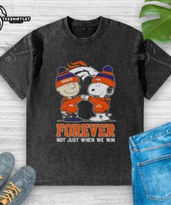 Official Peanut Snoopy Charlie Brown Denver Broncos Forever T-Shirt showcasing team spirit and playful design.