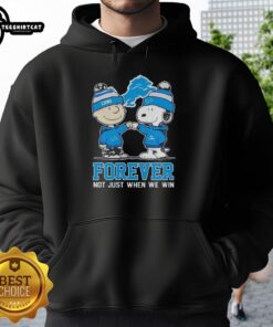 Official Peanut Snoopy Charlie Brown Detroit Lions hoodie featuring 'Forever Not Just When We Win' design.