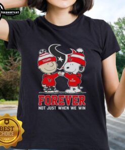 Official Peanut Snoopy Charlie Brown Houston Texans Forever Ladies Tee showcasing team spirit and fun design.
