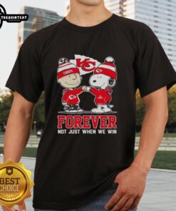 Alt Text: Official Peanut Snoopy and Charlie Brown Kansas City Chiefs Forever T-Shirt for loyal fans, not just when we win.