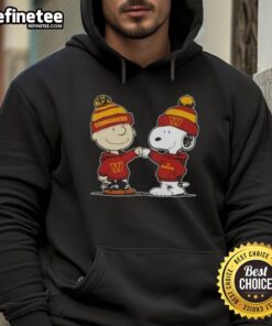 Official Peanuts Charlie Brown fist bump with Snoopy on Washington Commanders football hoodie, perfect for fans.