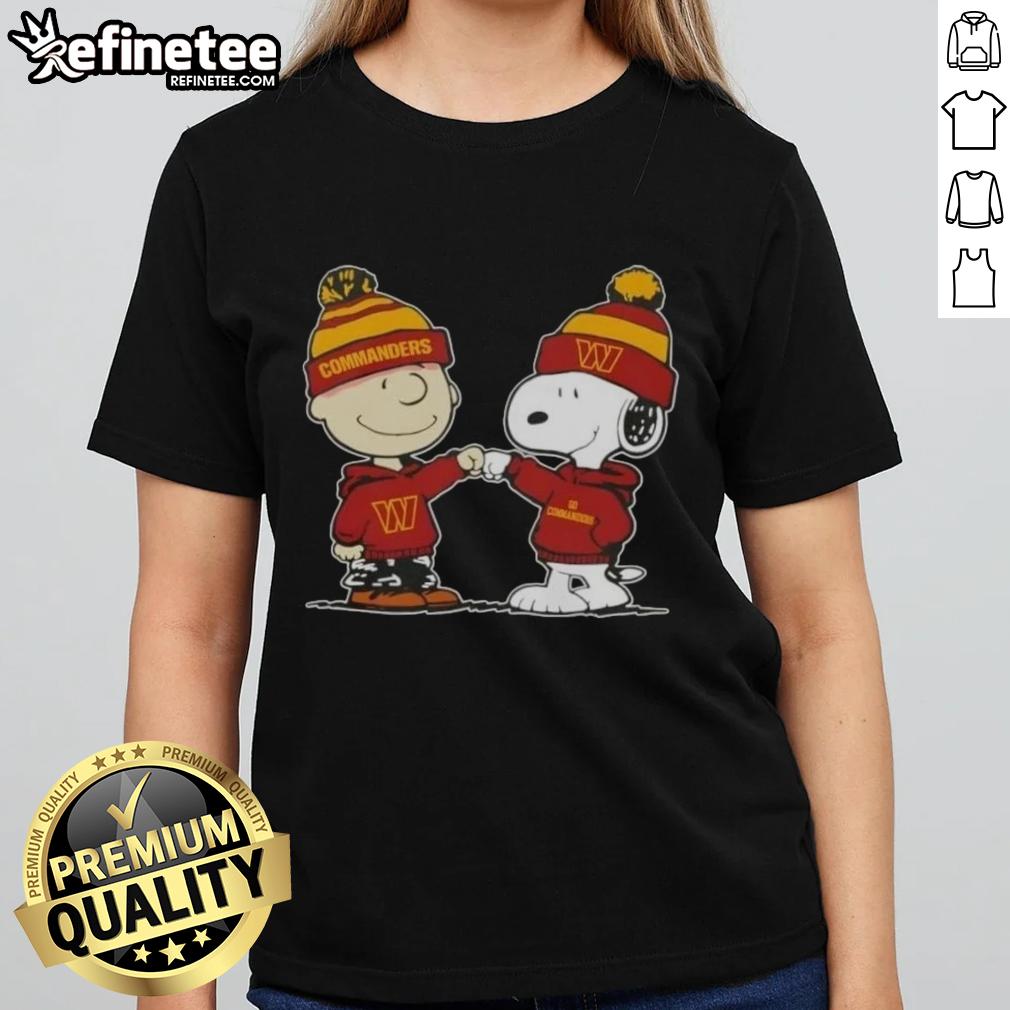 official-peanuts-charlie-brown-fist-bump-snoopy-x-washington-commanders-football-ladies-tee Official Peanuts Charlie Brown and Snoopy fist bump in Washington Commanders Ladies Tee design, perfect for football fans.