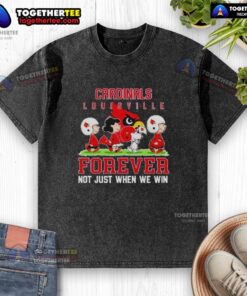 Official Peanuts Louisville Cardinals Forever T-Shirt in washed style, perfect for fans celebrating all seasons.