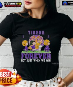 Official Peanuts LSU Tigers Forever Ladies Tee showcasing team spirit, perfect for fans celebrating LSU pride.