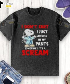 Alt Text: Official Peanuts Snoopy I Don't Fart, I Just Whisper T-Shirt in a casual setting, showcasing fun cartoon graphics.
