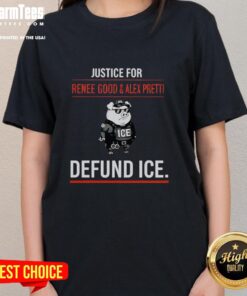 Official Pig Police Ice Justice tee featuring Renee Good and Alex Pretti, promoting the defund ICE movement.