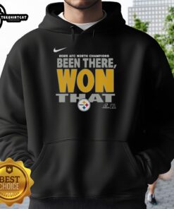 Official Pittsburgh Steelers 2025 AFC North Champions Hoodie showcasing team logo and championship details.