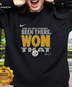 Alt Text: Official Pittsburgh Steelers 2025 AFC North Champions sweatshirt featuring team logo and championship design.